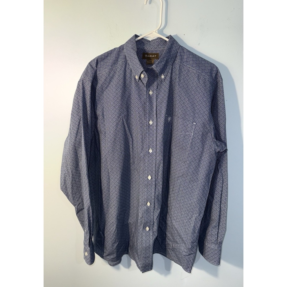 ARIAT Men's Button Dress Shirt Western Cowboy Blue Long Sleeve Size L